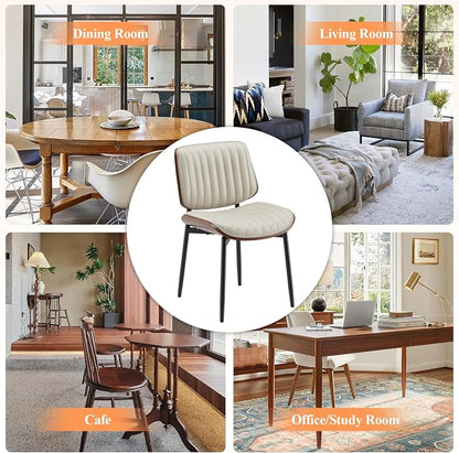MALOL Leather Dining Chairs Set of 2, Modern Upholstered Dining Room Kitchen Chairs with Metal Legs and Wooden Back Support for Home Dining Room/Restaurant, Beige