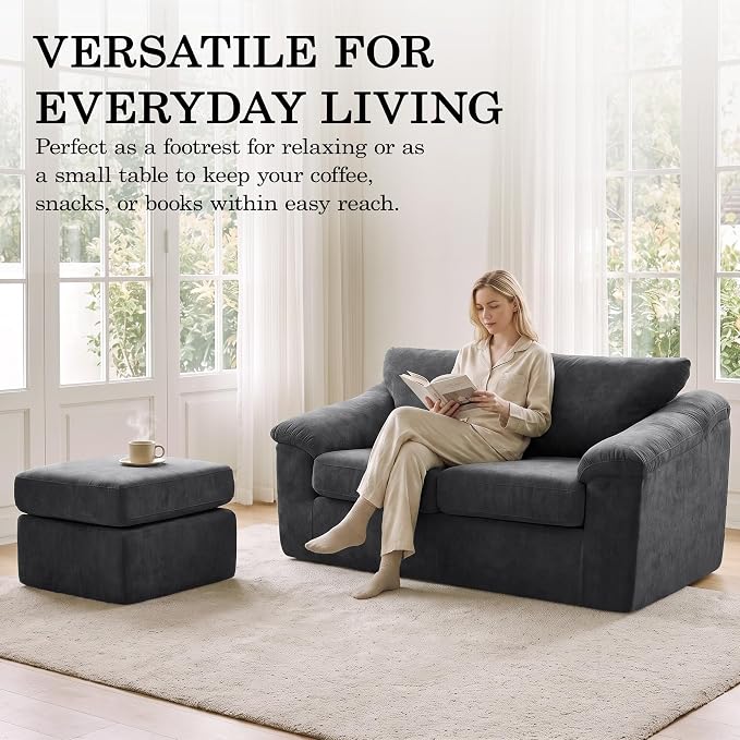 L Shaped Boneless Couch, Modern Loveseat Sofa with Ottoman, Floor Cloud Couch Sets with Extra Comfy Soft Deep Seats for Living Room, Apartment, No Assemby, Dark Gray