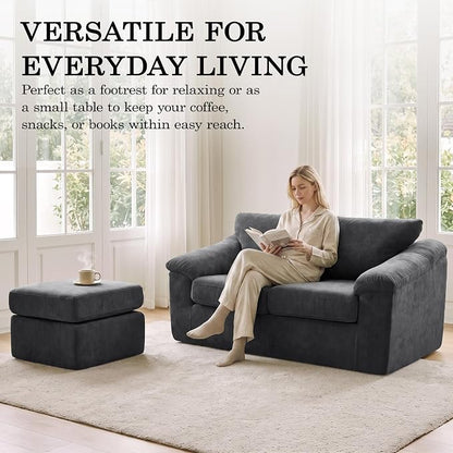 L Shaped Boneless Couch, Modern Loveseat Sofa with Ottoman, Floor Cloud Couch Sets with Extra Comfy Soft Deep Seats for Living Room, Apartment, No Assemby, Dark Gray