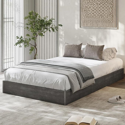 Garvee Twin XL Bed Frame, Wood Platform Bed with Fluted Design, Low Profile BedFrame, Minimalist Bed Base with Noise-Free, Easy Assembly, No Box Spring Needed, Charcoal Grey