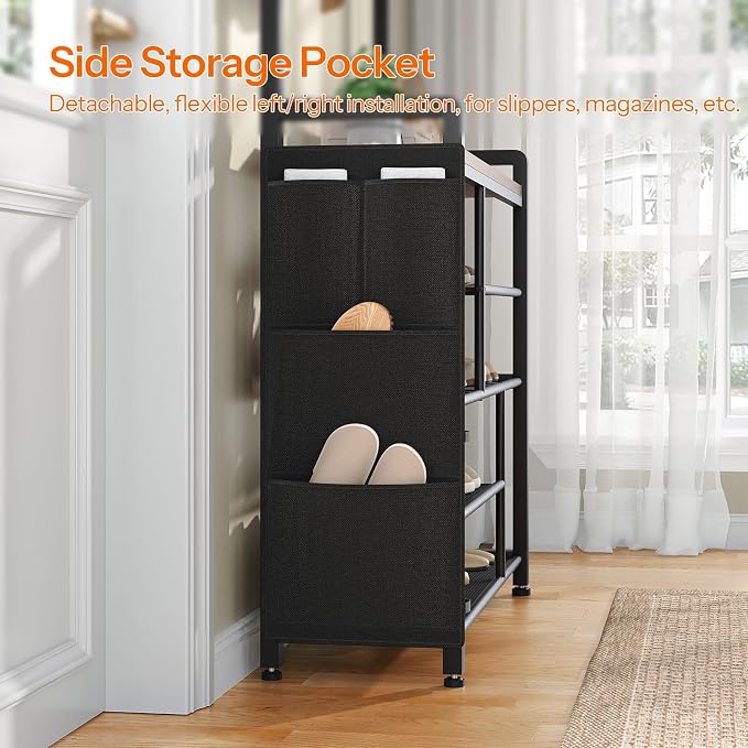 HOOBRO Hall Tree with Bench, Shoe Rack with Coat Rack, 39.4" Coat Rack with Shoe Storage, 5 Tier Shoe Storage Organizer, Oxford Fabric Side Pockets, Coat and Shoe Rack Entryway, Rustic Brown BF46MT01