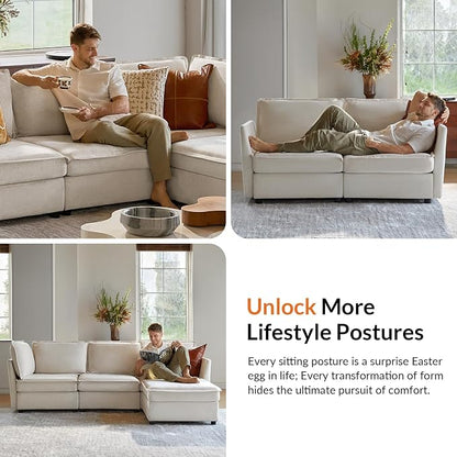 HULALA HOME Modular Sectional Sofa, Oversized 8 Seat U Shaped Couch with Storage Ottoman, Comfy Chenille Sofa with Deep Seat, Convertible Sectional Couches for Living Room, Beige