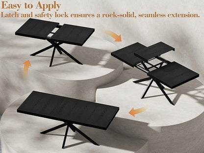 MECHYIN Extendable Dining Room Table for 4 6 8, 55"-70.9" Rectangle Kitchen Table,Wood Expandable Dining Table with Hidden Leaf & Storage, Space Saving,for Kitchen Dining Living Room, Natural Black,