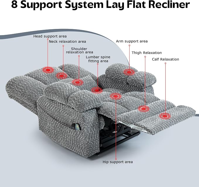 JIKFRIMA Big Man Recliner 500lbs Power Lift Recliner Chair for Big Tall Elderly Adults Oversized Lay Flat Lift Recliner with Extended Footrest,Heat Massage,Flip Arm Storage Cup Holders,USB Type C