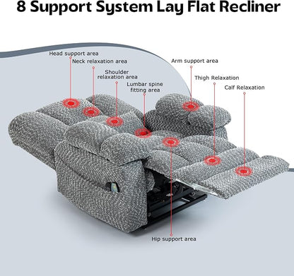 JIKFRIMA Big Man Recliner 500lbs Power Lift Recliner Chair for Big Tall Elderly Adults Oversized Lay Flat Lift Recliner with Extended Footrest,Heat Massage,Flip Arm Storage Cup Holders,USB Type C