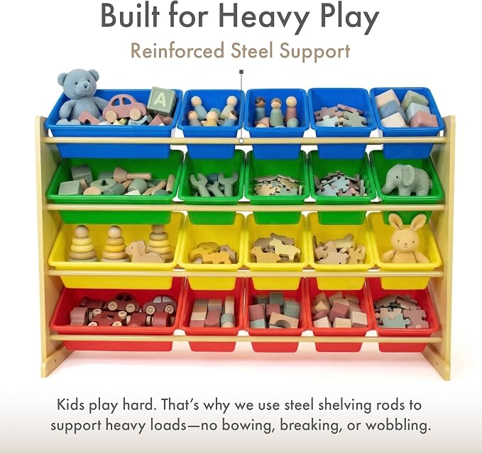 Humble Crew Toy Storage Organizer with 20 Removable Storage Bins for Kids Playroom, 4-Tier Toddler Toy Organization, Natural/Primary