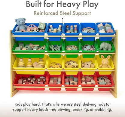 Humble Crew Toy Storage Organizer with 20 Removable Storage Bins for Kids Playroom, 4-Tier Toddler Toy Organization, Natural/Primary
