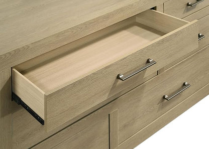 Coaster Home Furnishings - Hendricks - Wood - 6-Drawer Dresser with Mirror with Asymmetrical Drawers, Gunmetal Pulls, and Square Edges - Bedroom - Light Oak - 222653M