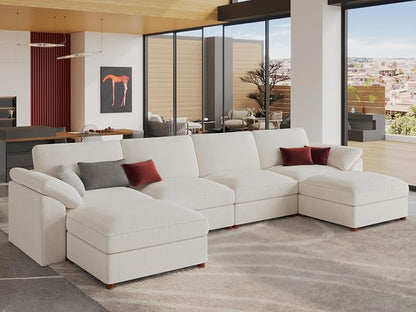 EASE MOOSE Oversized U Shape Sectional Couch Wide Deep seat Sectional Sofa, Comfortable Oversized White Cloud Modular Sofa