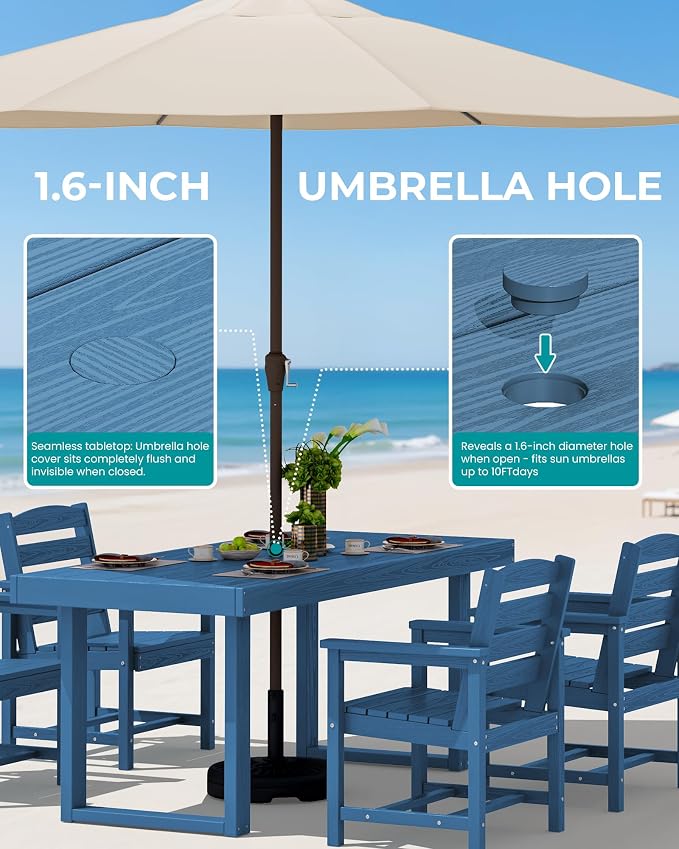 SERWALL HDPE Outdoor Dining Set for 4, 67'' Patio Table and Chairs Set | with Armchair Seat