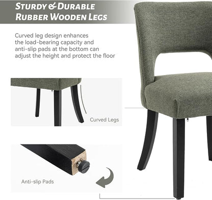 VKNOW Wooden Dining Chairs Set of 2, Modern Fabric Upholstered Dining Room Chair Kitchen Chairs, Farmhouse Dinner Chair for Kitchen Dining Room, Green-Black Legs