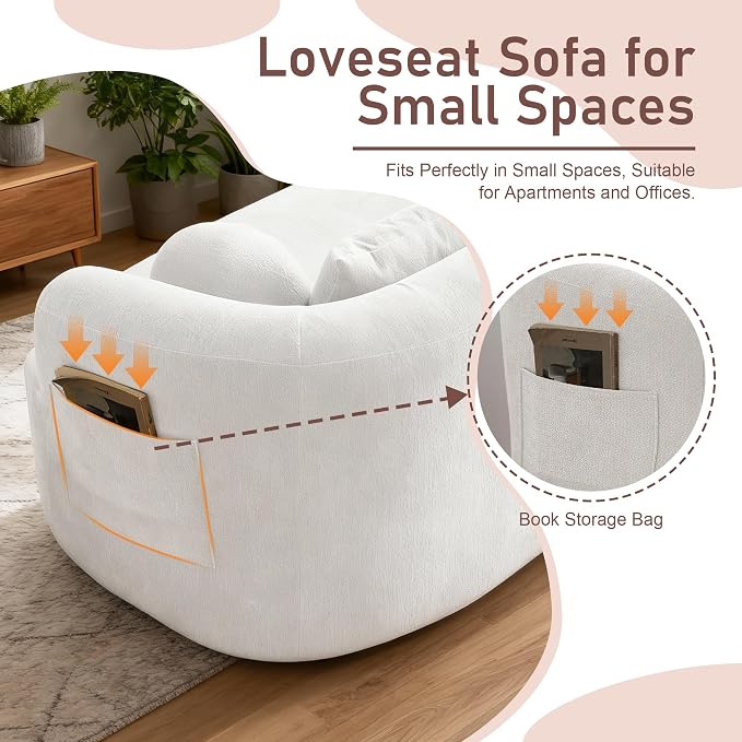Loveseat Sofa for Small Space, 67.3" Boneless Love Seat Sofa with Side Pocket & 4 Pillows, Foam and Spring Filling, Soft Chenille for Living Room, Apartment, Bedroom, No Assembly
