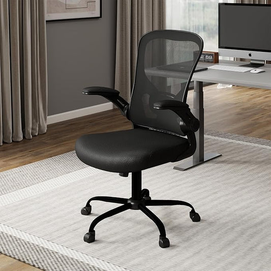 Flysky Mesh Office Chair, Ergonomic Computer Desk Chairs for Home Office - with Comfy/Comfortable Flip-up Arm Rests, Lumbar Support, Height Adjustable, 360 Degree Rolling Swivel (Black)