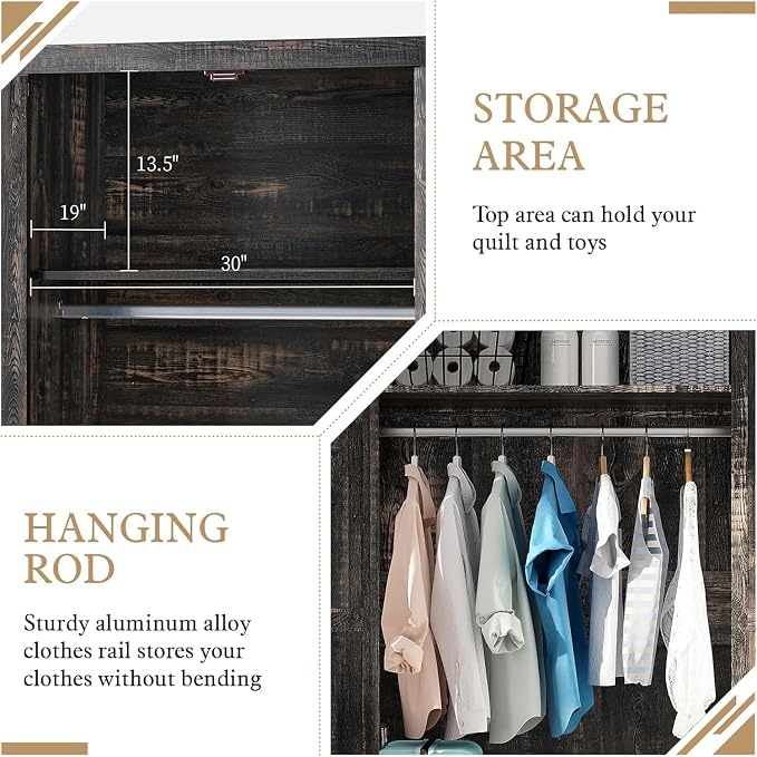 LUXOAK 70" Large Armoire Wardrobe Closet Set of 2 with Hanging Rod, Farmhouse Clothing Storage Cabinet with 4 Barn Doors, Wooden Tall Bedroom Armoires with Shelf, Dark Oak Wood
