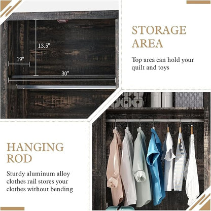 LUXOAK 70" Large Armoire Wardrobe Closet Set of 2 with Hanging Rod, Farmhouse Clothing Storage Cabinet with 4 Barn Doors, Wooden Tall Bedroom Armoires with Shelf, Dark Oak Wood