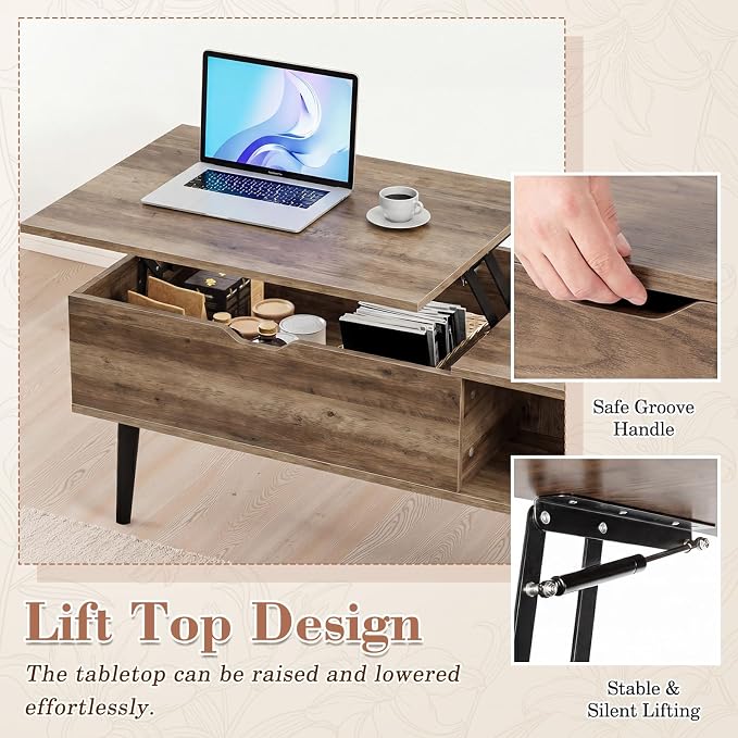 OLIXIS Lift Top Coffee Table with Hidden Storage for Living Room