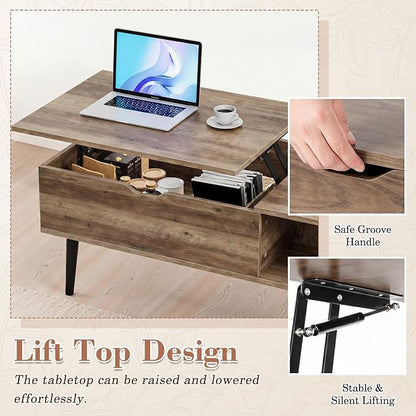 OLIXIS Lift Top Coffee Table with Hidden Storage for Living Room