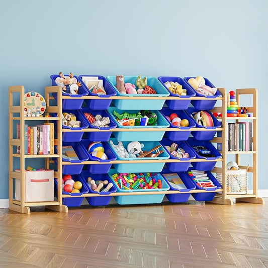 SpaceAid Toy Storage Organizer with 6 Shelves and 20 Bins, Toy Organizers Storage Bookshelf, Kids Bin Shelf Toys Box Bookcase for Bedroom Playroom Organization Room Decor, Blue and Navy Blue