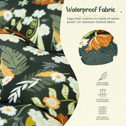 Double Egg Chair Cushion Replacement Waterproof for Outdoor Patio Hanging Basket Egg Chairs Cushion, 59x43-Inch Thickened Cotton Large Double Eggs Swing Chair Cushions, Black Peony