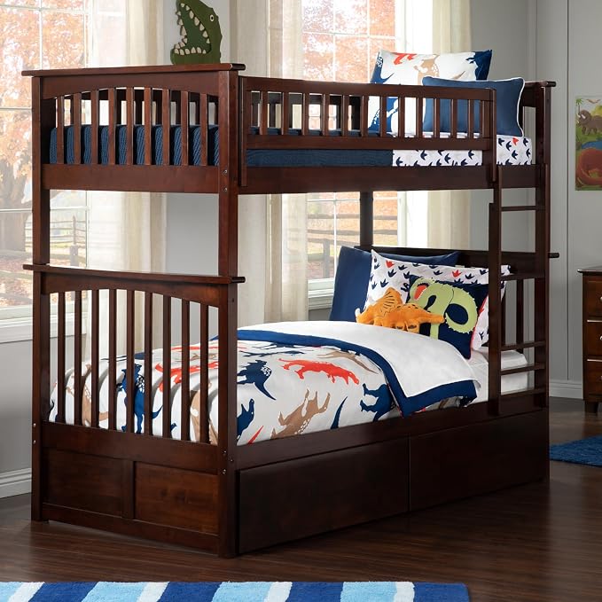 AFI, Columbia Twin Over Twin Ladder Bunk Bed with Storage Drawers, Walnut