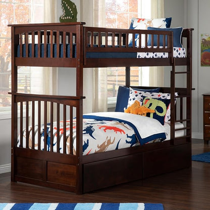 AFI, Columbia Twin Over Twin Ladder Bunk Bed with Storage Drawers, Walnut