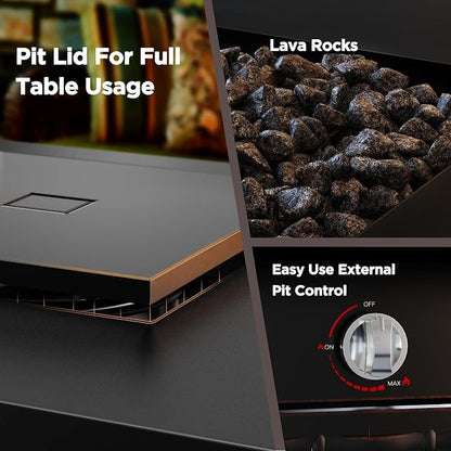 Ciays 28-Inch Propane Fire Pit – 50,000 BTU Outdoor Gas Steel Fire Table with Lid & Lava Rock, Adds Warmth & Ambience to Gatherings & Parties on Patio, Deck, Garden & Backyard