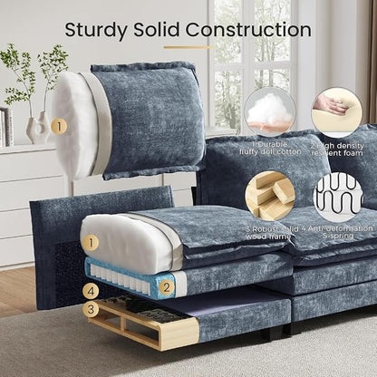 KKL 89 Inch Modular Sectional Sofa, 2 Sets of Loveseat Cloud Couches with Deep Seat, Chenille Sectional Couches for Living Room, Apartment, Blue