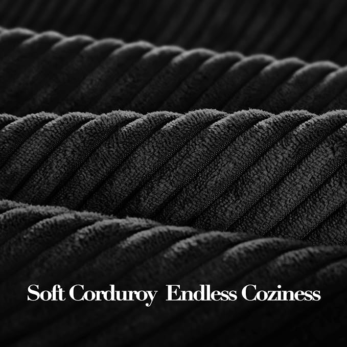 Modular Sectional Sofa, 115" Memory Foam Cloud 3-Seater Boneless Couch, Cozy Upholstered Corduroy Frameless Sofa, No Assembly Required Extra Wide Seating for Living Room & Apartment, Black