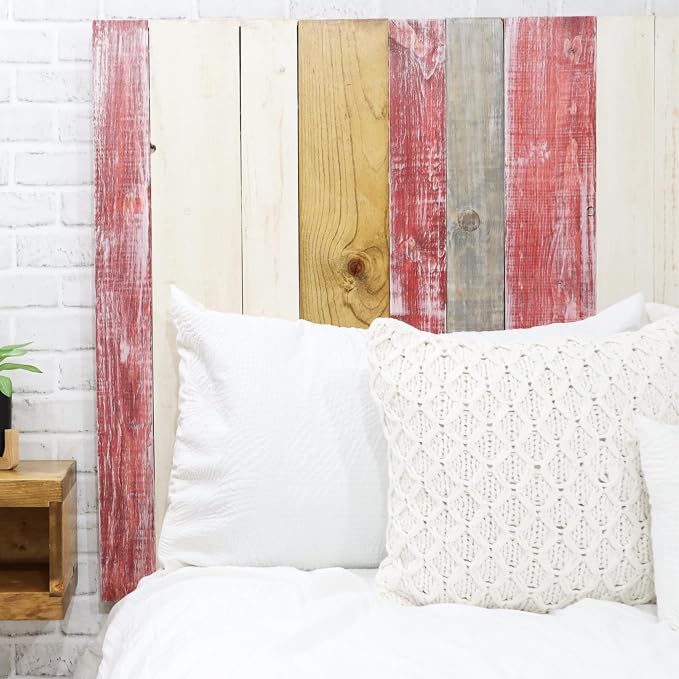 Barn Walls Country Mix Signature Design, Multicolored Solid Wood Headboard, Floating Panels, Wall Mount, Adjustable Height, Easy Assembly, Twin Size