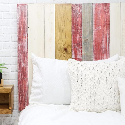 Barn Walls Country Mix Signature Design, Multicolored Solid Wood Headboard, Floating Panels, Wall Mount, Adjustable Height, Easy Assembly, Queen Size