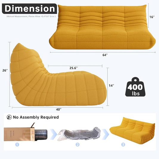 WHGBJA Bean Bag Chair for Adults with Memory Foam Couch, 3 Seater Bean Bag Sofa for Bedroom, Living Room, Reading, Gaming Floor Sofa Couch, Boneless, Comfy