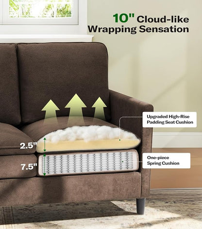 Welzona 3-Layers Cloud Loveseat Sofa, 51" Small Couch for Living Room, Bedroom - Tool-Free Assembly with Teddy Fabric Small Sofa - Brown - Futon Couch - Removable Washable Covers - 650lbs Capacity