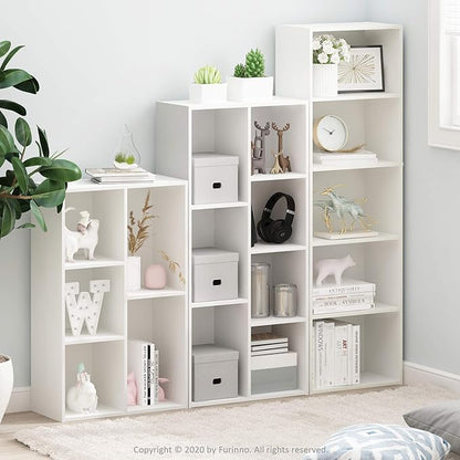 Furinno LUDER Book Shelf, 5-Cube Bookshelf, Reversible Bookcase, 9.4 x 19.5 x 31.5, Easy Assembly, for Living Room, Bedroom, Home Office, White