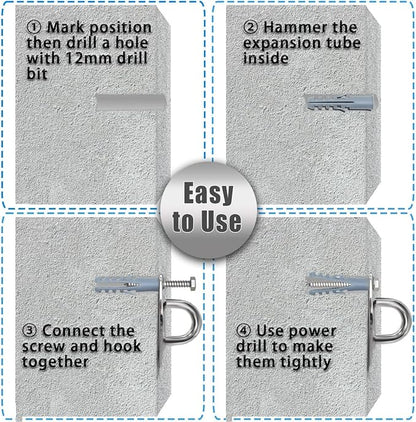 Hammock Hooks Heavy Duty, 1700lbs Capacity Hammock Hanging Kit, 2pcs 10MM 304 Stainless Steel Pad Eye Hooks for Porch Swing Hanging, Hammock Chair, Wall Ceiling Mount Hanger Indoor & Outdoor (Silver)