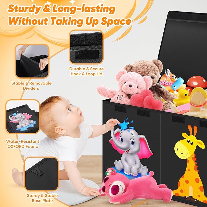 Mabahoo Extra Large Toy Box, Collapsible Toy Storage Organizer with Lids, Cute Animals Toybox for Boys Girls, 40"x14"x16" Kids Toy Chest Storage Boxes for Living Room Playroom Nursery