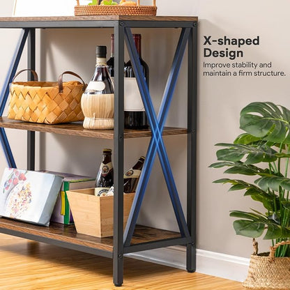 MAHANCRIS 31.5" Sofa Table, Industrial Console Table, 3-Tier Entryway Table, Narrow Sofa Table with Storage Shelves, Foyer Table, Hallway Table for entryway, Living Room, Rustic Brown CTHR8001Z