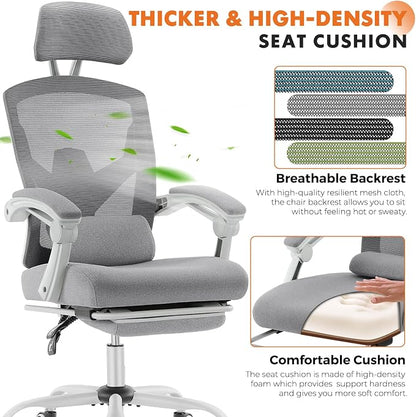 Sweetcrispy Office Computer Desk Chair Set of 2, Ergonomic High-Back Mesh Rolling Work Swivel Chairs with Wheels, Comfortable Lumbar Support, Comfy Arms for Home, Bedroom, Study, Student, Light Grey