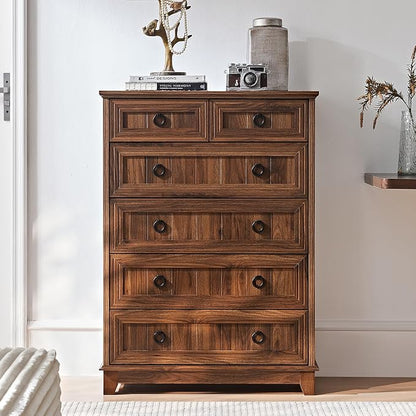 Joaxswe Farmhouse 6 Drawer Dresser for Bedroom Set of 2, 41" Tall Small Dressers & Chest of Drawers, Rustic Wood Dresser with Metal Handle, Storage Organizer Closet for Living Room, Hallway, Entryway