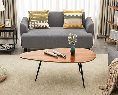 SAYGOER Mid Century Modern Coffee Table for Living Room Rustic Oval Coffee Table Small Retro Accent Sofa Center Table for Living Room,22.2" D x 42.5" W x 17.1" H, Walnut Oak | Mid Century Modern