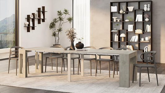 Mobili Fiver, Easy, Extendable Console Table with Extension Leaves Holder, 17.7(120.1) x35.4 in, Concrete Effect, Grey, Made in Italy