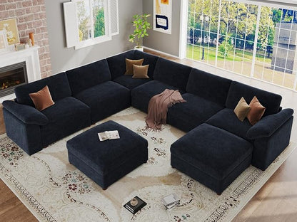 EASE MOOSE Modular Sofa,Comfortable Oversized U Shape Sectional Modular Sofa,Wide Deep seat Sectional Removable Washable Sofa,Blue