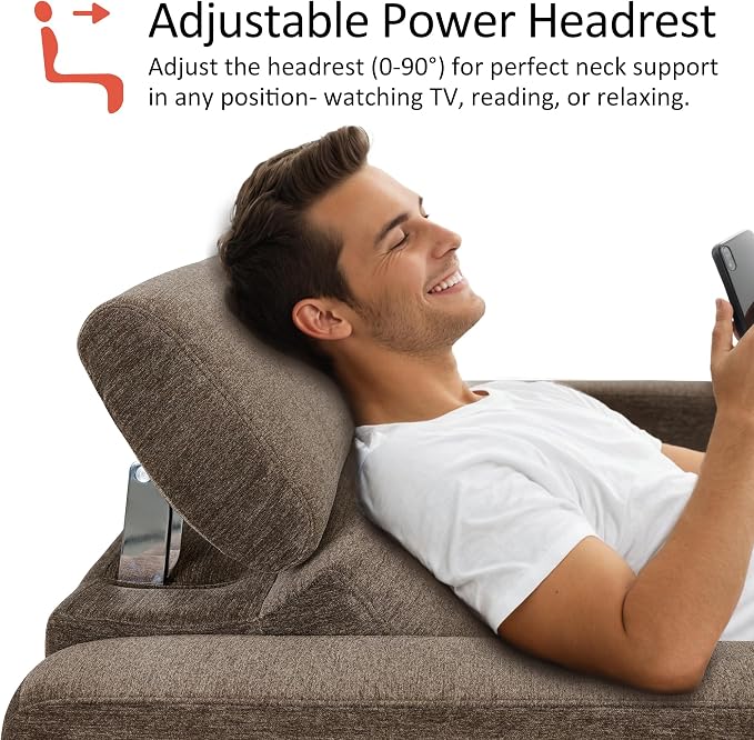 MCombo 62.2'' Reclining Loveseat, Wall Hugger Power Loveseat Recliner Sofa with Adjustable Headrest, USB A & C Charge Ports, Wood Legs, for Living Room (Fabric HL198M1)(Coffee)