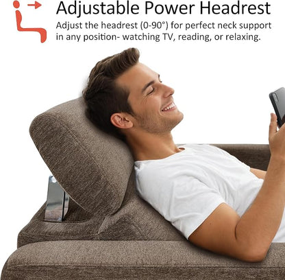 MCombo 62.2'' Reclining Loveseat, Wall Hugger Power Loveseat Recliner Sofa with Adjustable Headrest, USB A & C Charge Ports, Wood Legs, for Living Room (Fabric HL198M1)(Coffee)