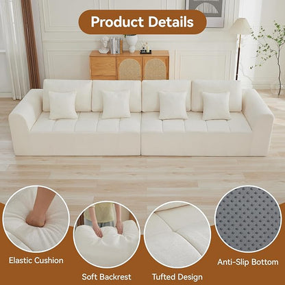 140''Modular Sectional Couches for Living Room, Cloud Boneless Compressed Sectional Sofa, Oversized 4 Seater Upholstered Memory Foam Sofa, No Assembly, Chenille Beige