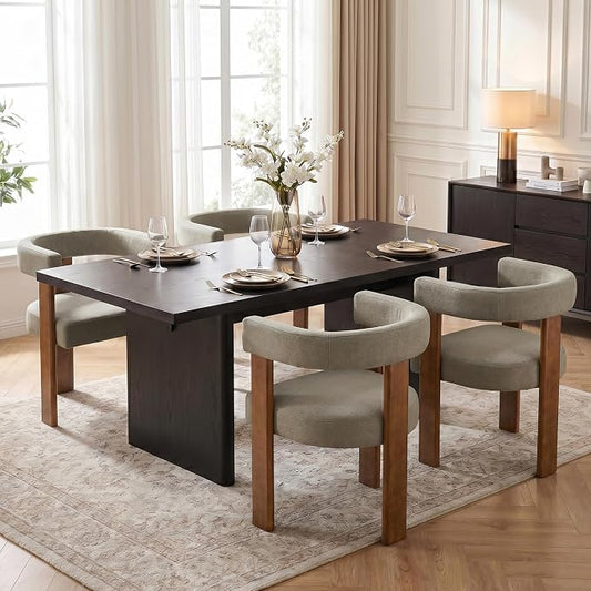 Usaint Wooden Barrel Dining Chairs Set of 4, Mid-Century Modern Upholstered Dining Room Chairs with Walnut Wood Legs and Loop Back, Comfy Accent Arm Chair for Dining Room, Kitchen, Living Room, Brown