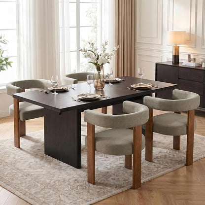 Usaint Wooden Barrel Dining Chairs Set of 6, Mid-Century Modern Upholstered Dining Room Chairs with Walnut Wood Legs and Loop Back, Comfy Accent Arm Chair for Dining Room, Kitchen, Living Room, Brown