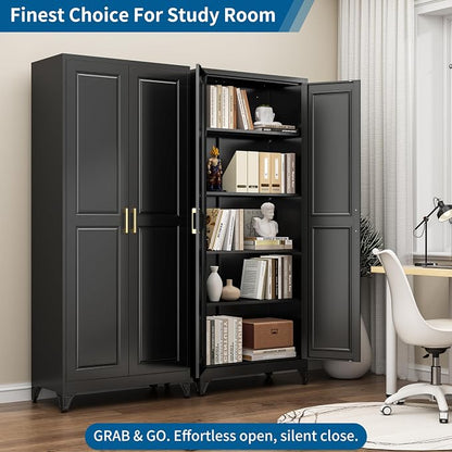 75" Metal Storage Cabinet with 4 Adjustable Shelves, Large Black Steel Pantry Cabinet with Doors, 180 lbs Max Load Per Shelf, Heavy Duty Utility Organizer for Garage & Workshop