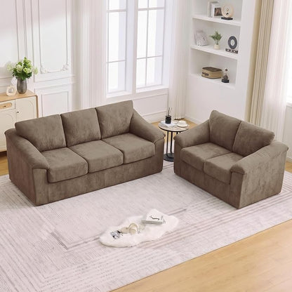 Boneless Couch Sets, Modern 3 Seater Sofa and Loveseat Sofa, Floor Cloud Couch Sets with Extra Comfy Soft Deep Seats for Living Room, Apartment, No Assemby, Set of 2, Brown
