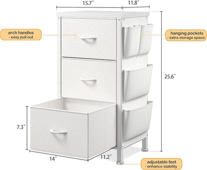 EnHomee Night Stand Set 2, Night Stand with Drawers for Bedroom, Bedside Table with Wooden Top, Sturdy Steel Frame End Table, Dorm Nightstand for Bedroom, Entryway, Hallway, Closet, Cloth Bags,White