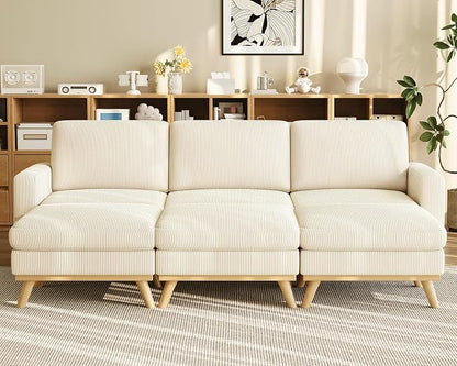Vesgantti 97" Modular Sectional Sofa Beige, Sectional Couch with Movable Ottoman, Comfy Corduroy Couch with Spring Cushion, Modular Sofa with Deep Seat for Living Room, Bedroom and Apartment